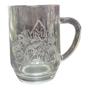 Vintage 1991 Biker Joe Camel Cigarettes Etched Glass Mug 5" Tall 20oz